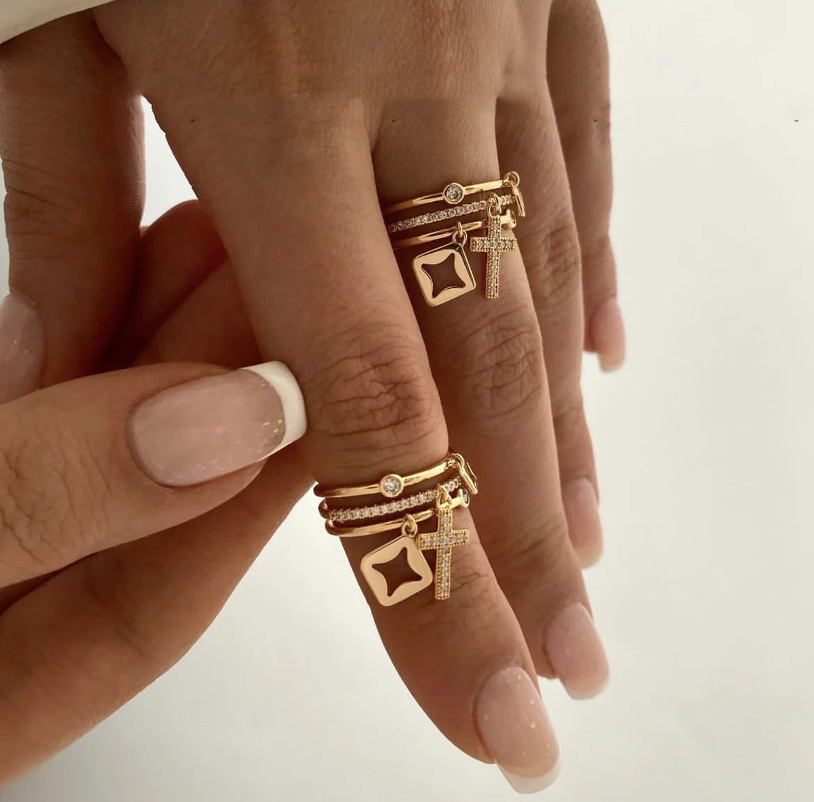 18K Gold Plated Stacked Cross Ring