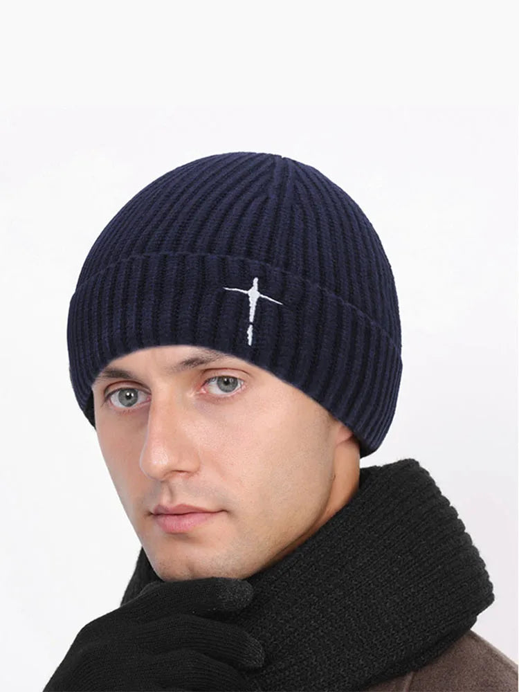 Thick Knitted Christian Cross Wool Hat