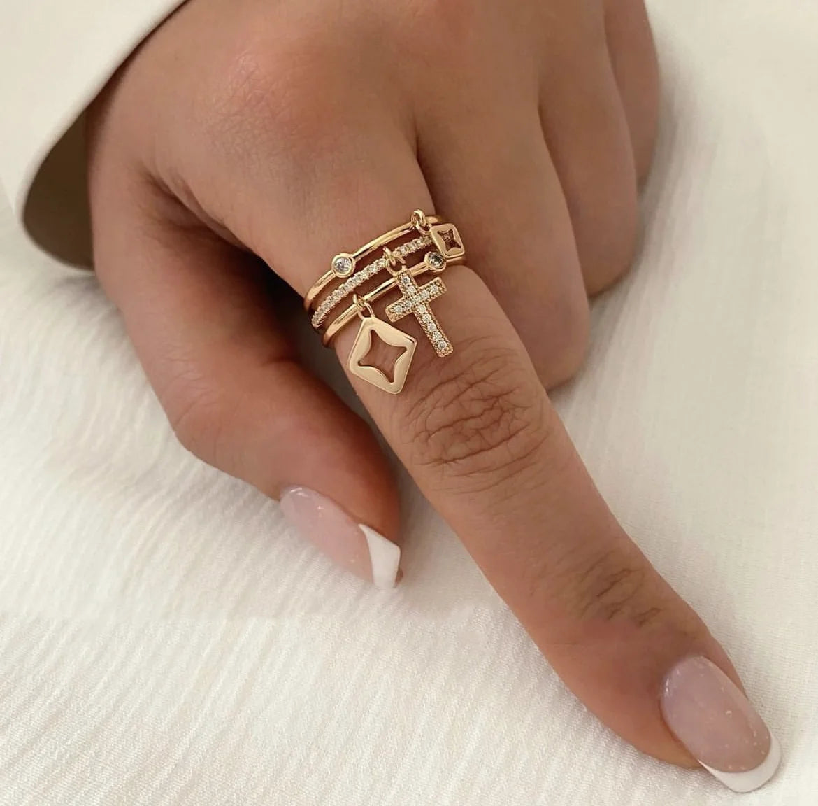 18K Gold Plated Stacked Cross Ring