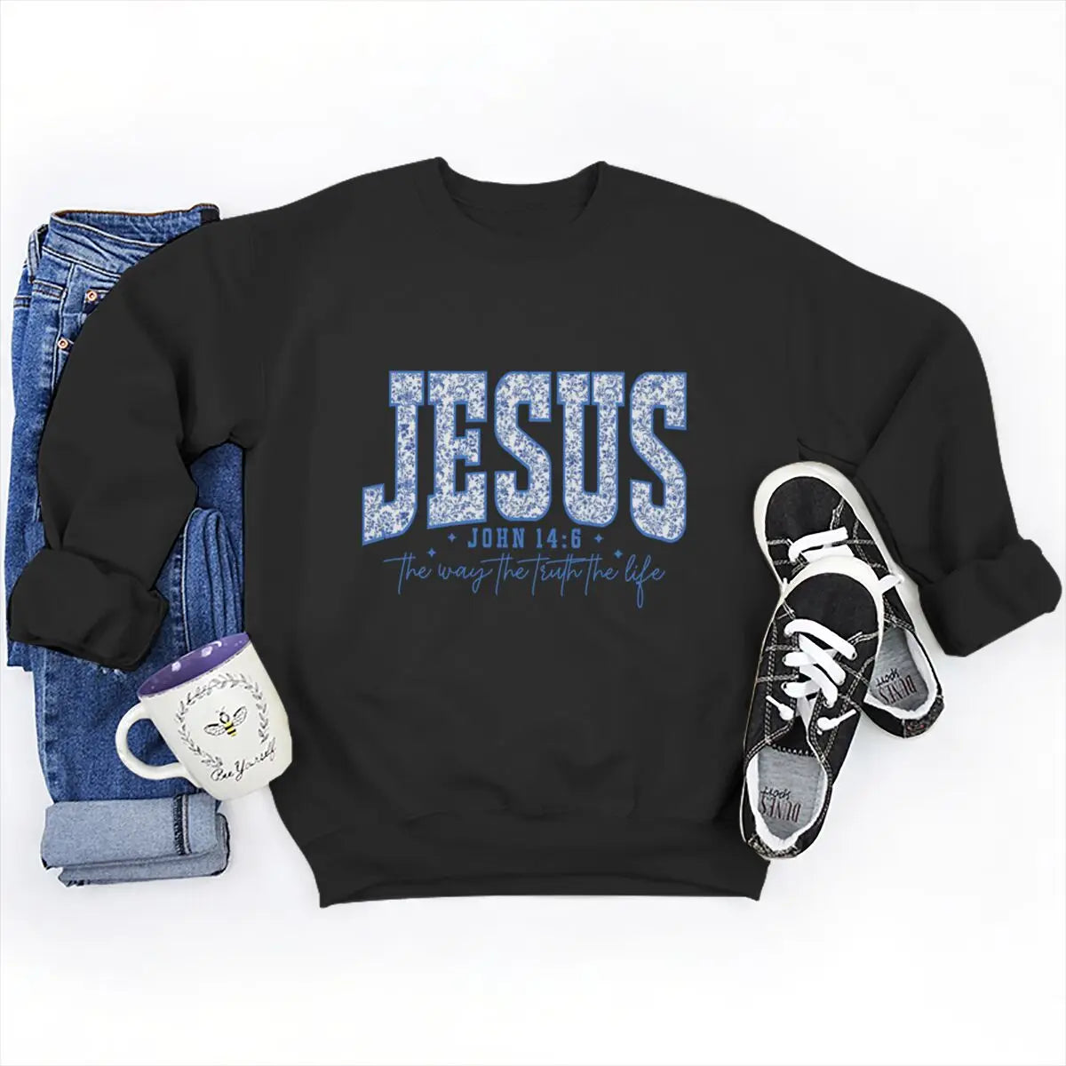 Jesus Is the Way, the Truth, the Life Sweatshirt – John 14:6 Christian Floral Pullover