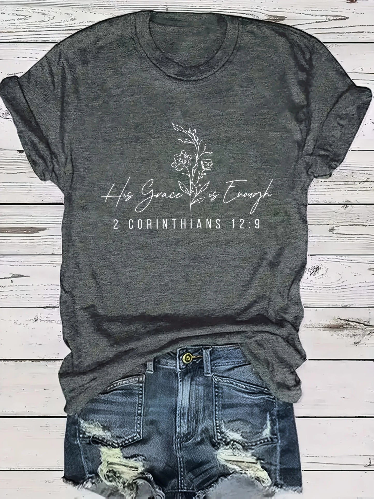 His Grace is Enough Women's Tee - Floral Bible Verse Graphic