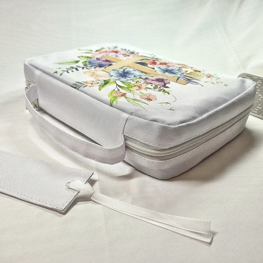 Floral Bible Cover with Handle & Pocket – Bible Organizer Case with Bookmark for Women & Girls