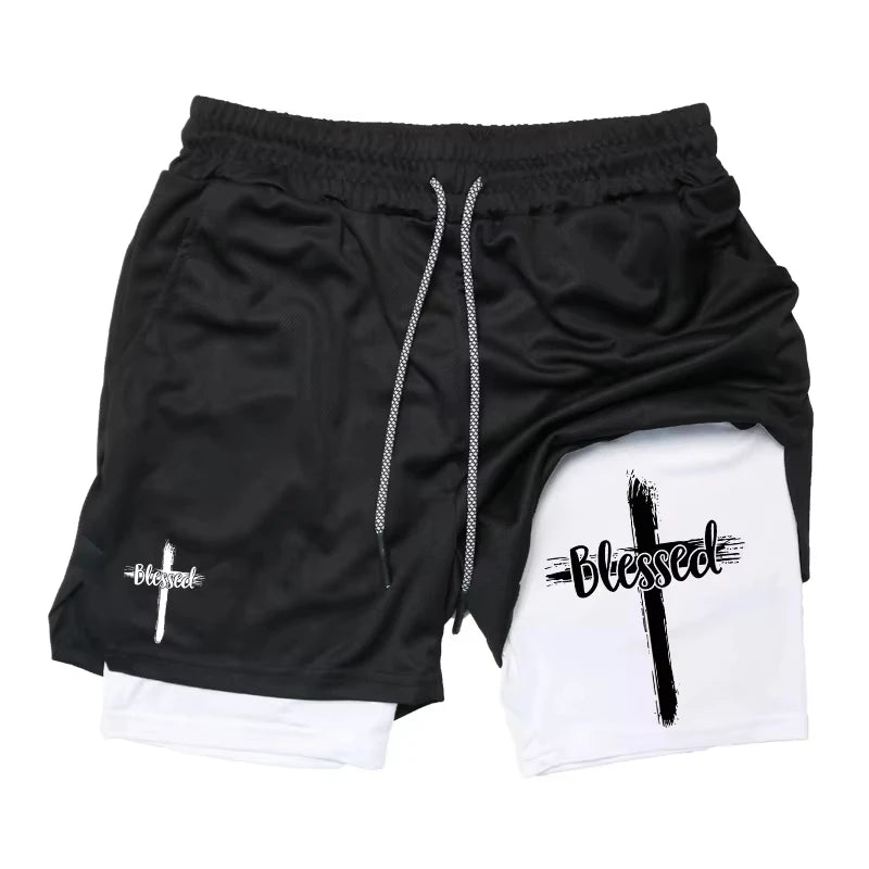 Cross & Bible Verse 2-in-1 Athletic Shorts – Men’s Quick-Dry Christian Sports & Beach Shorts