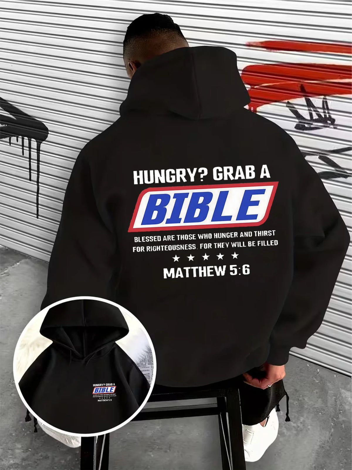Hungry? Grab a Bible Christian Hoodie | Matthew 5:6 Graphic Sweatshirt