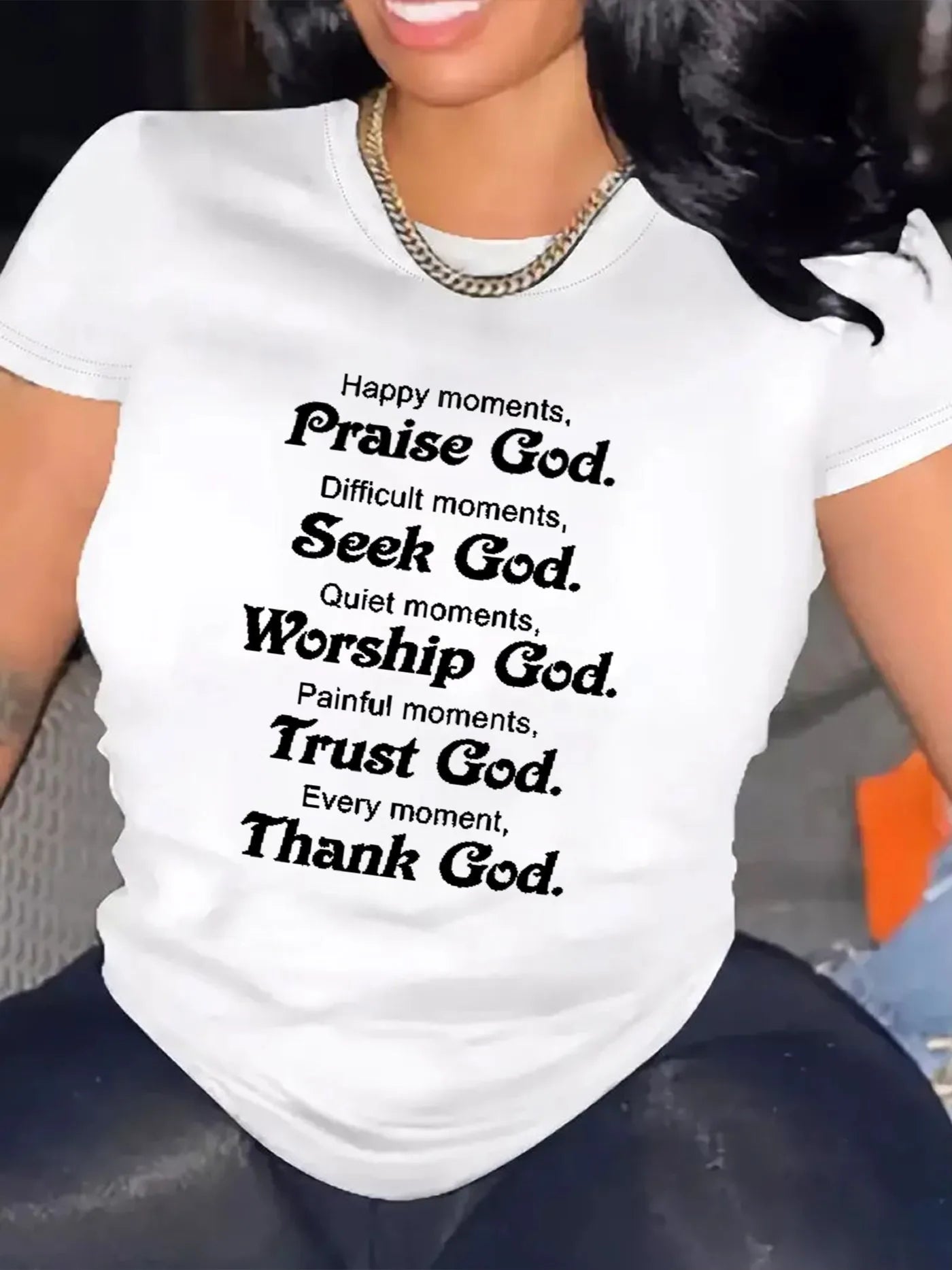 Praise Seek Trust God Women’s Graphic Tee – Christian Faith Inspirational T-Shirt