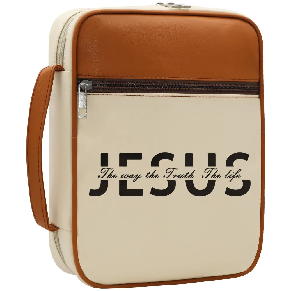 Christian Bible Cover with Handle – "Jesus The Way, The Truth, The Life" Zipper Bible Case Organizer