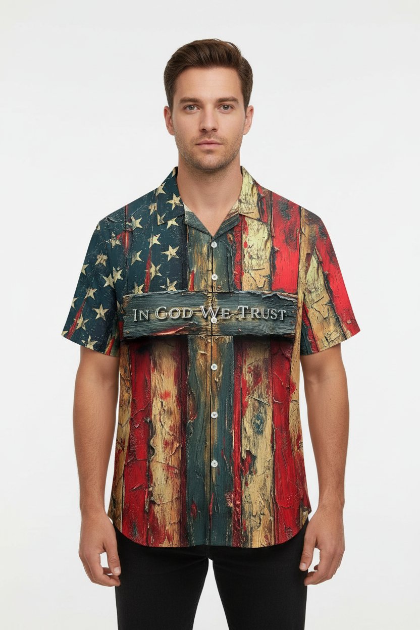 Artistic Cross Button-Up Hawaiian Shirt | Christian Men's Summer Shirt