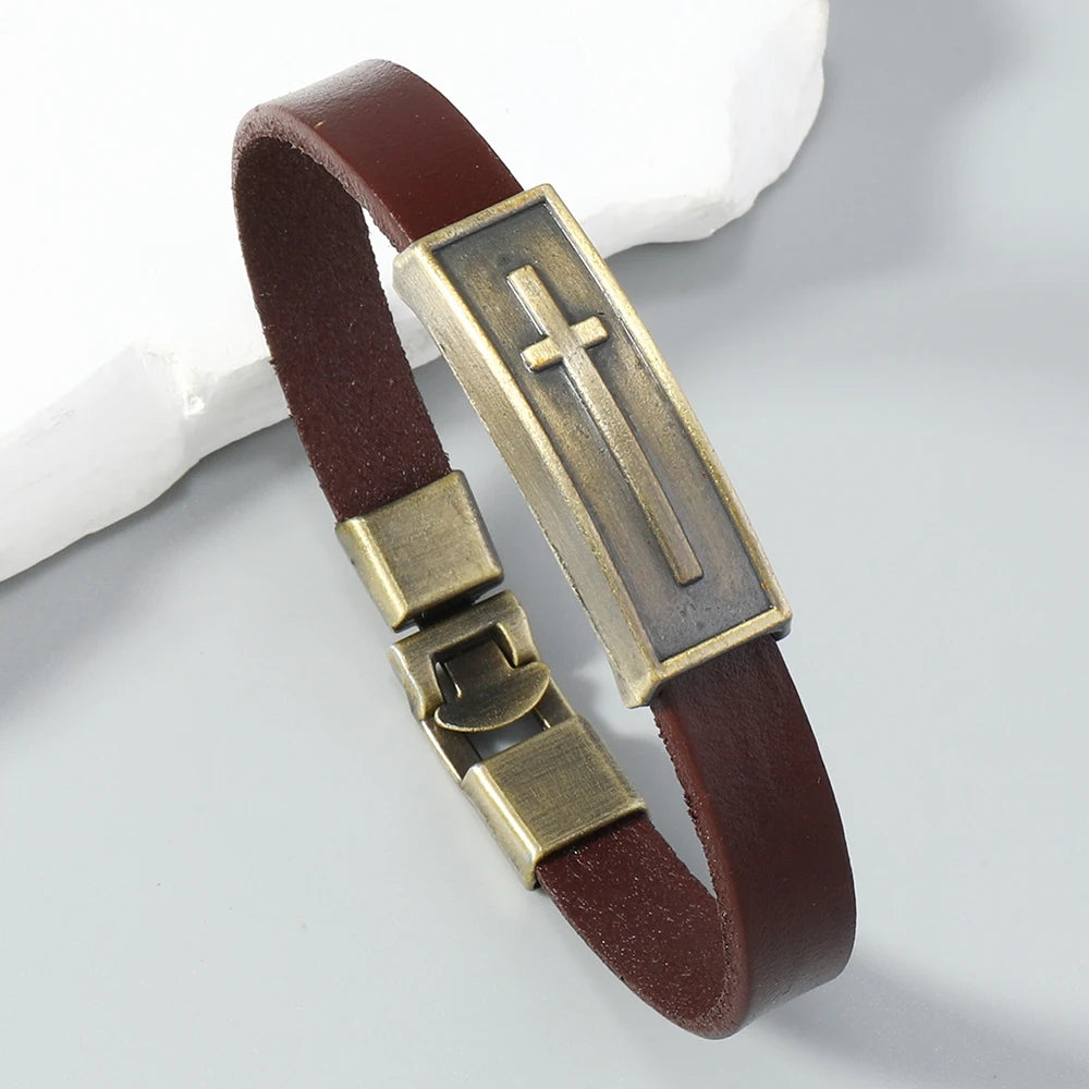 Leather Vintage Cross Bracelet for Men