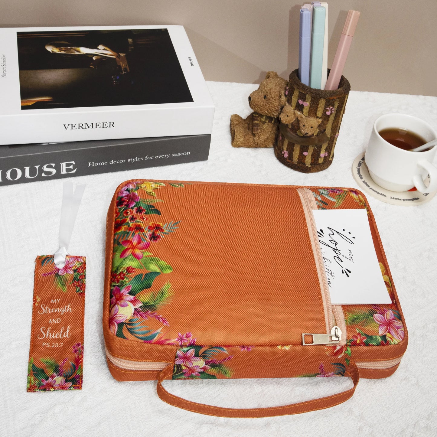 Large Orange Floral Bible Case