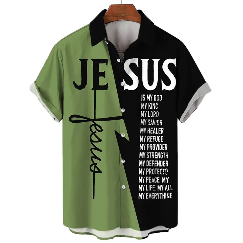 Jesus 3D Printed Casual Short Sleeve Button Up Shirts