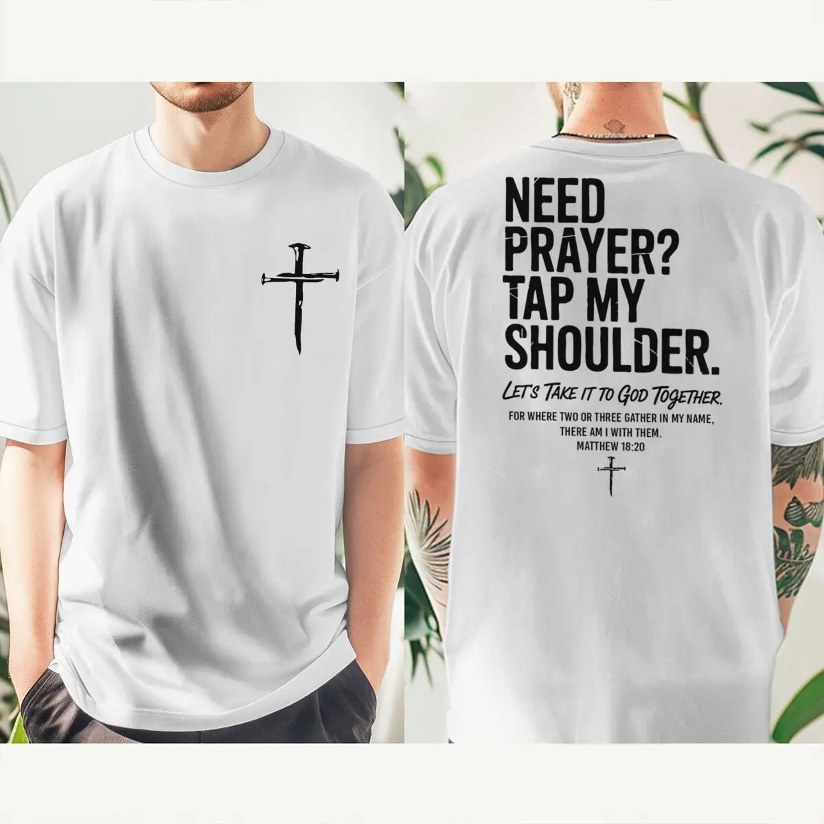 Need Prayer? Tap My Shoulder Christian T-Shirt | Unisex Faith Graphic Cross Tee