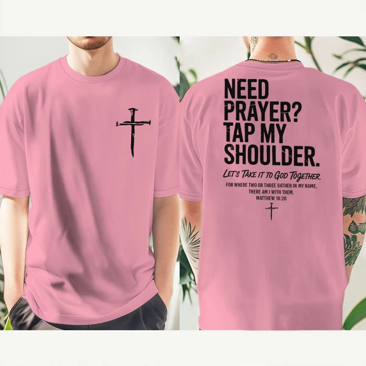Need Prayer? Tap My Shoulder Christian T-Shirt | Unisex Faith Graphic Cross Tee