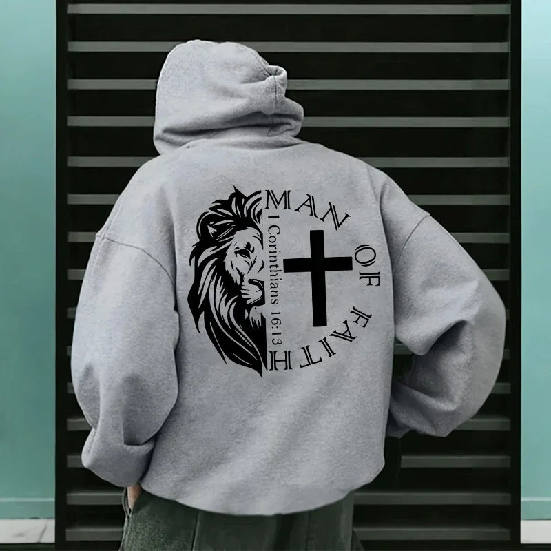 Men’s Jesus Christ Lion Graphic Hoodie – Man of Faith Christian Sweatshirt