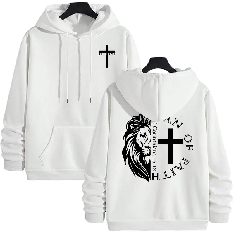 Men’s Jesus Christ Lion Graphic Hoodie – Man of Faith Christian Sweatshirt