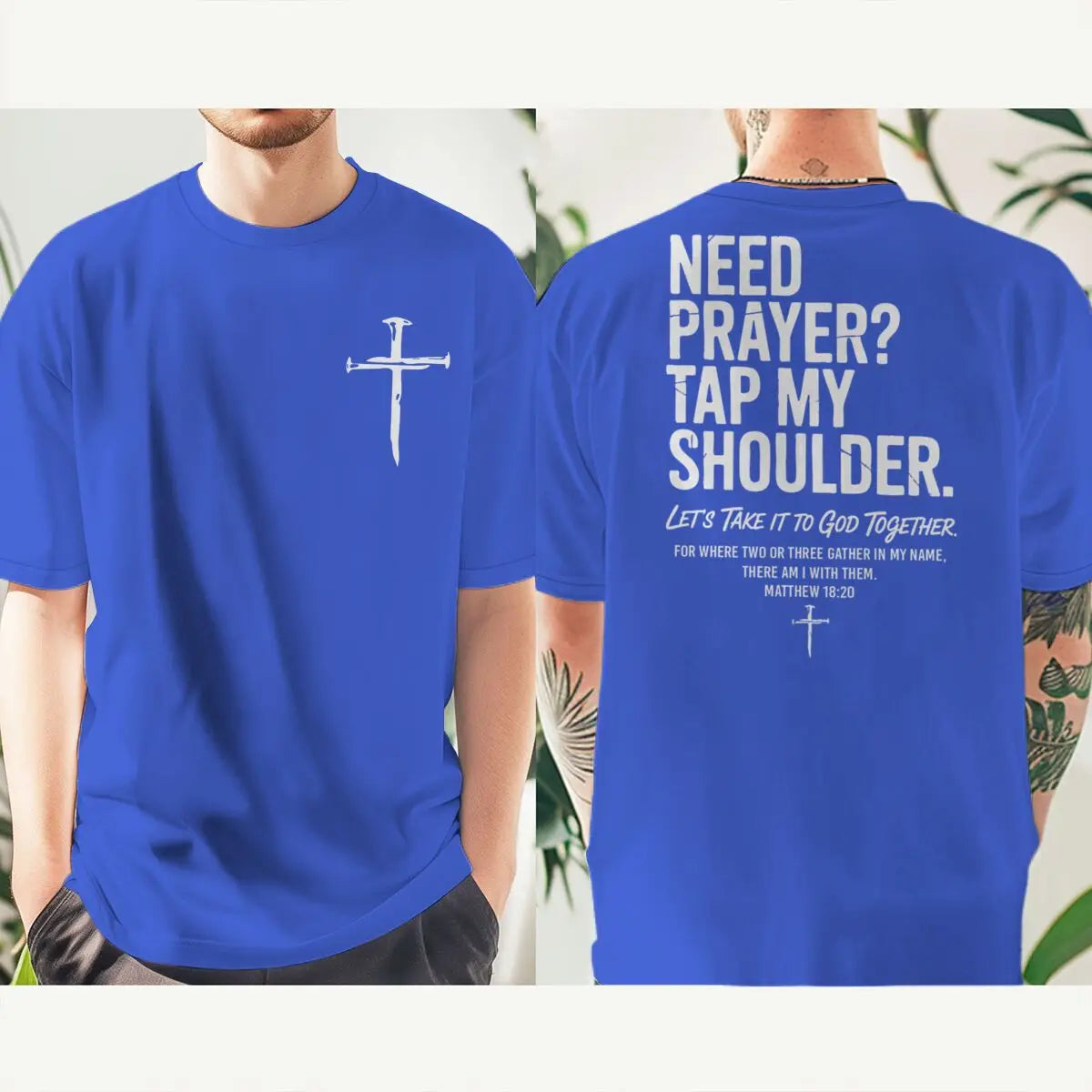 Need Prayer? Tap My Shoulder Christian T-Shirt | Unisex Faith Graphic Cross Tee