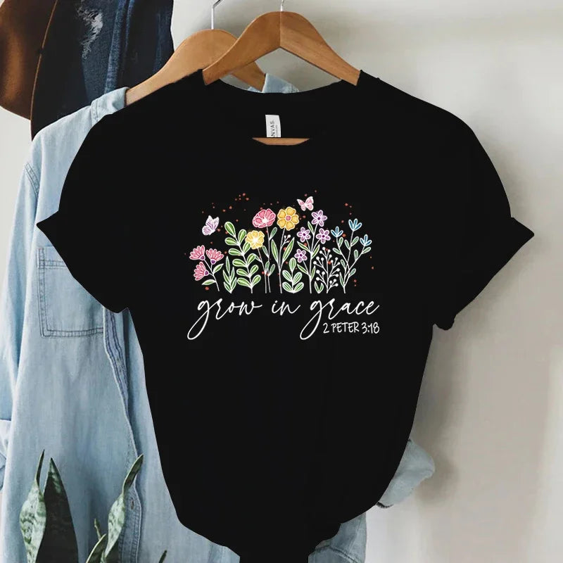 Floral Grow in Grace 2Peter 3:18 Tee