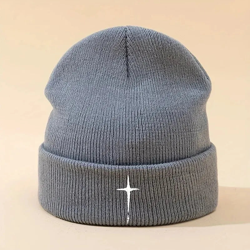 Embroidered Cross Knit Hat