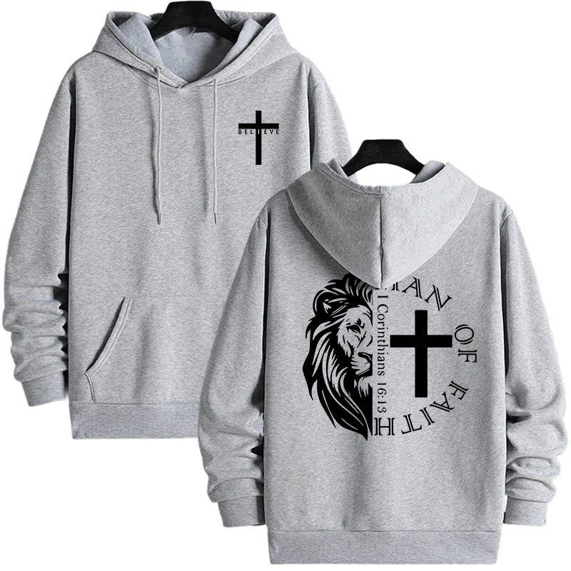 Men’s Jesus Christ Lion Graphic Hoodie – Man of Faith Christian Sweatshirt