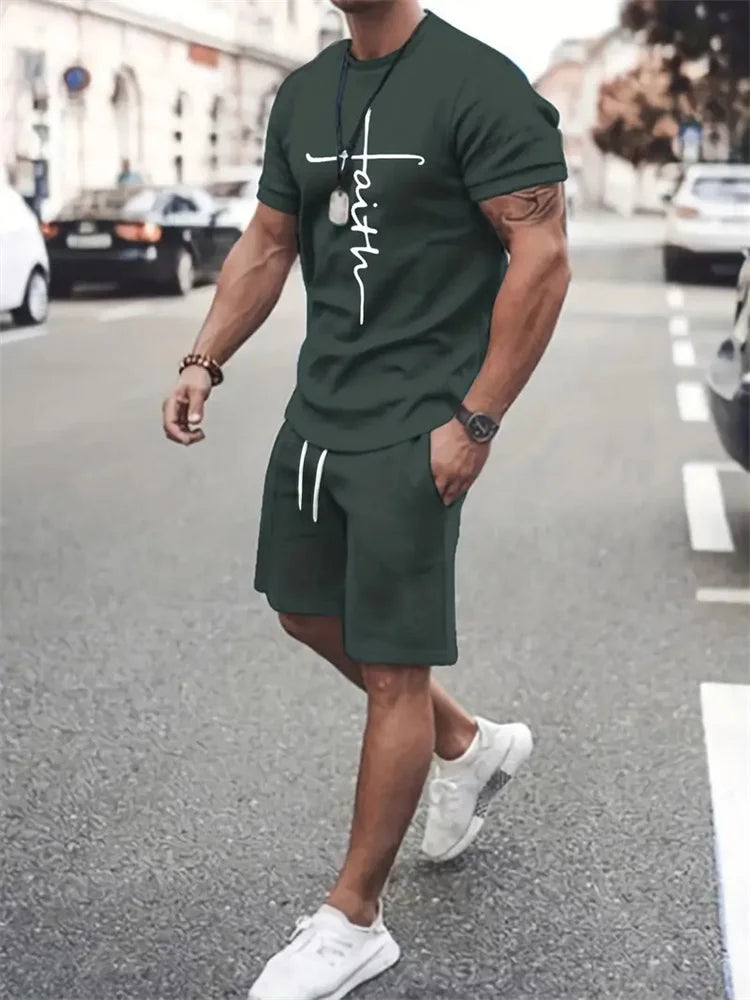 Men’s Faith Cross T-Shirt & Shorts Set – 2-Piece Christian Summer Outfit | God Cloth
