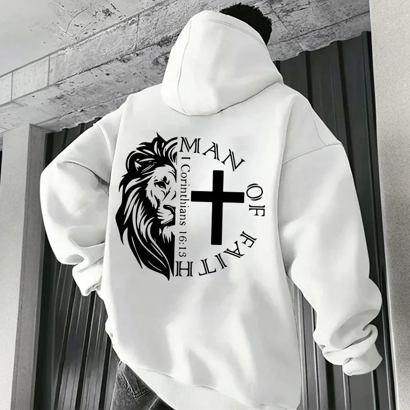 Men’s Jesus Christ Lion Graphic Hoodie – Man of Faith Christian Sweatshirt