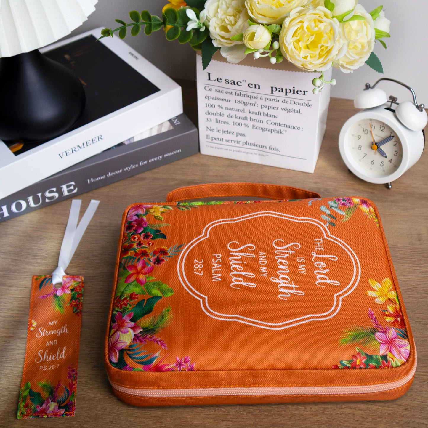 Large Orange Floral Bible Case