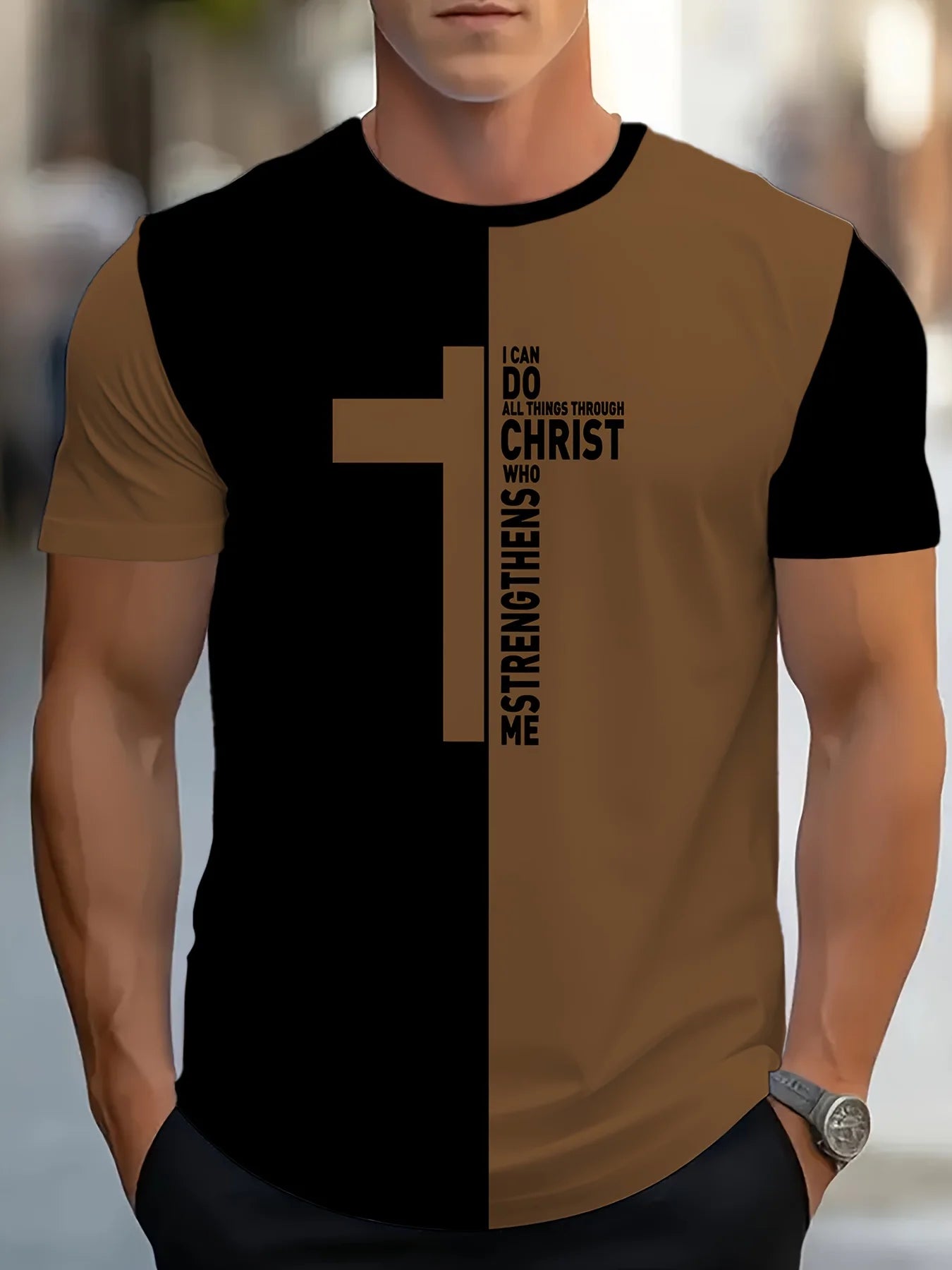 Men's Two-Tone Christian Graphic Cross T-shirt