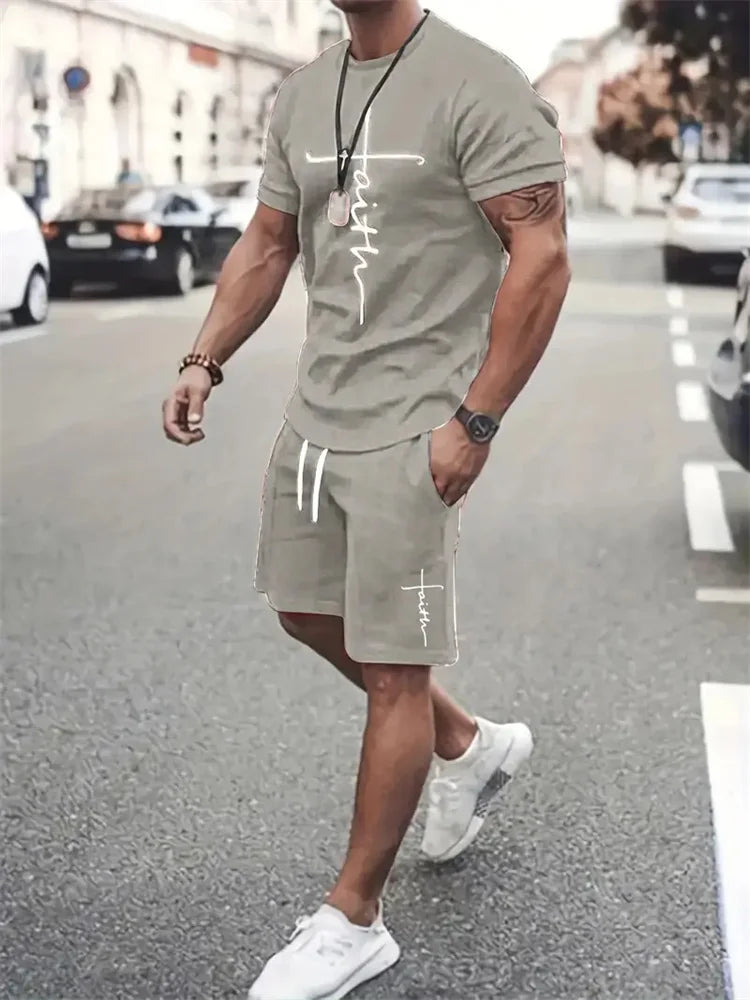 Men’s Faith Cross T-Shirt & Shorts Set – 2-Piece Christian Summer Outfit | God Cloth