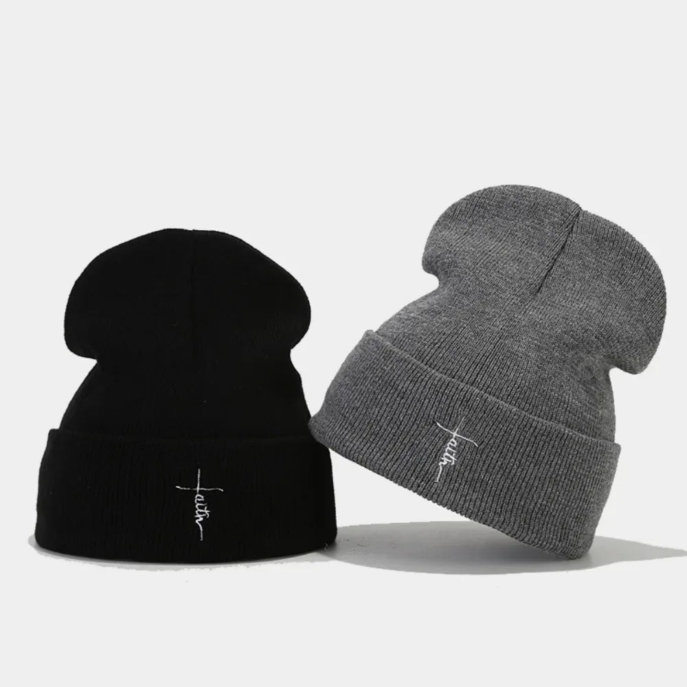 Embroidered Satin Lined Anti-Static Knit Faith Beanie - God Cloth