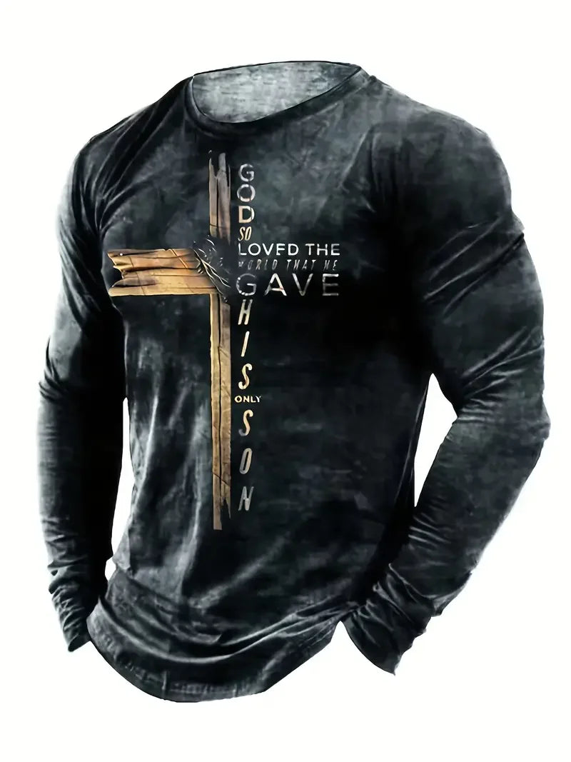 Christian Pattern Long Sleeve Crew Neck 3D Printed T-Shirts