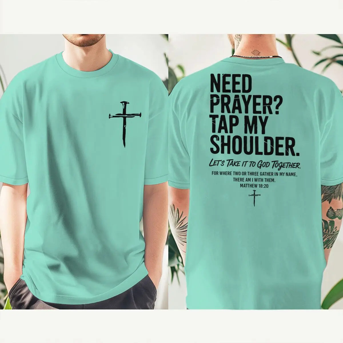 Need Prayer? Tap My Shoulder Christian T-Shirt | Unisex Faith Graphic Cross Tee