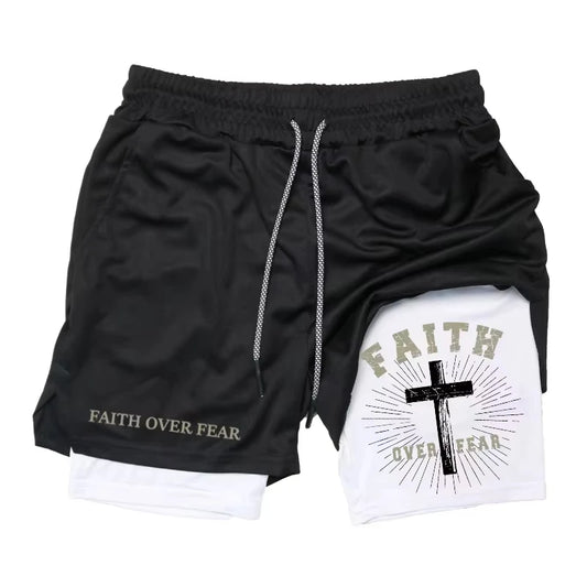 Cross & Bible Verse 2-in-1 Athletic Shorts – Men’s Quick-Dry Christian Sports & Beach Shorts