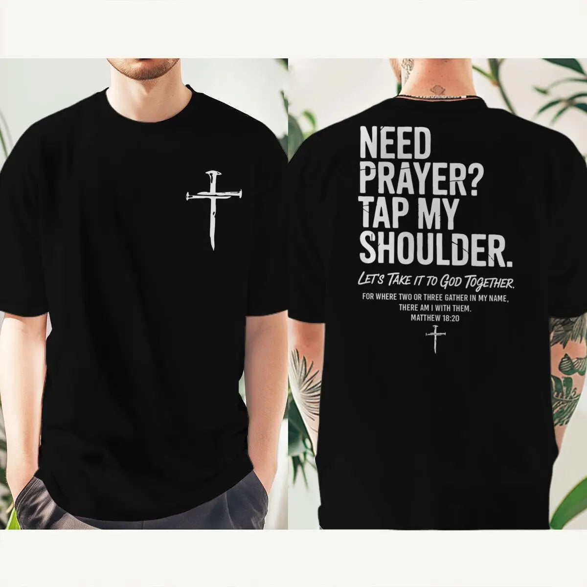 Need Prayer? Tap My Shoulder Christian T-Shirt | Unisex Faith Graphic Cross Tee