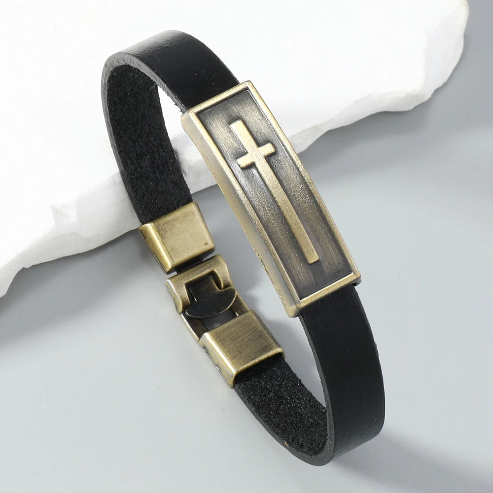 Leather Vintage Cross Bracelet for Men