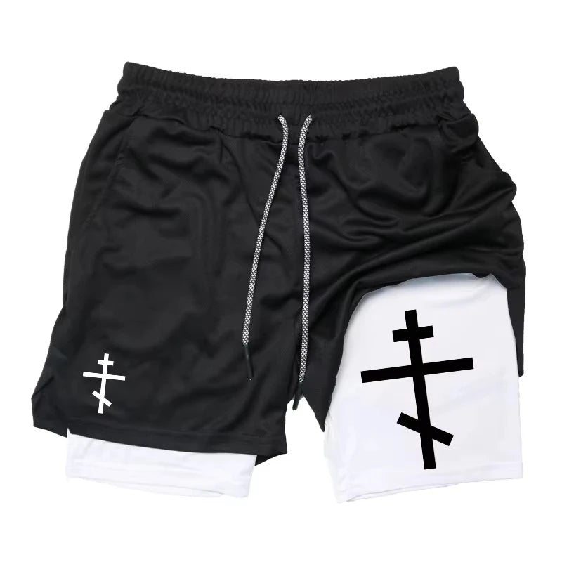 Cross & Bible Verse 2-in-1 Athletic Shorts – Men’s Quick-Dry Christian Sports & Beach Shorts