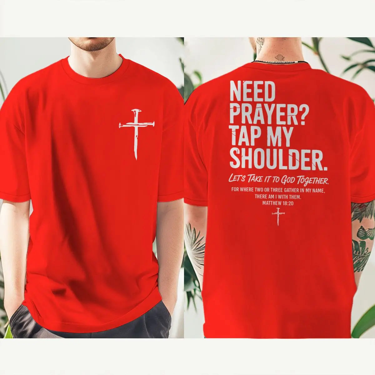 Need Prayer? Tap My Shoulder Christian T-Shirt | Unisex Faith Graphic Cross Tee