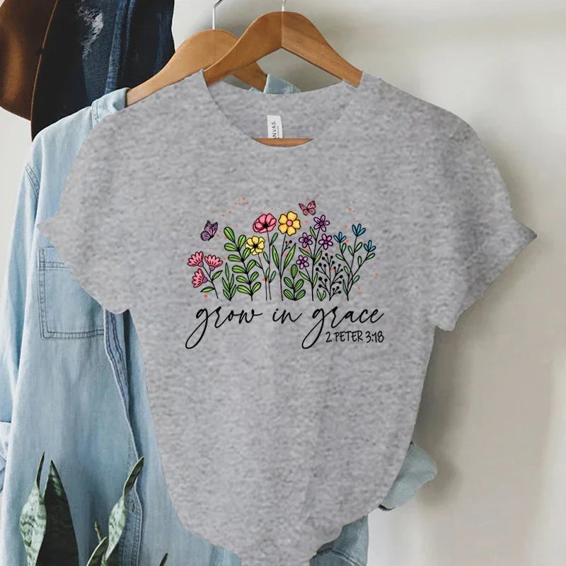 Floral Grow in Grace 2Peter 3:18 Tee