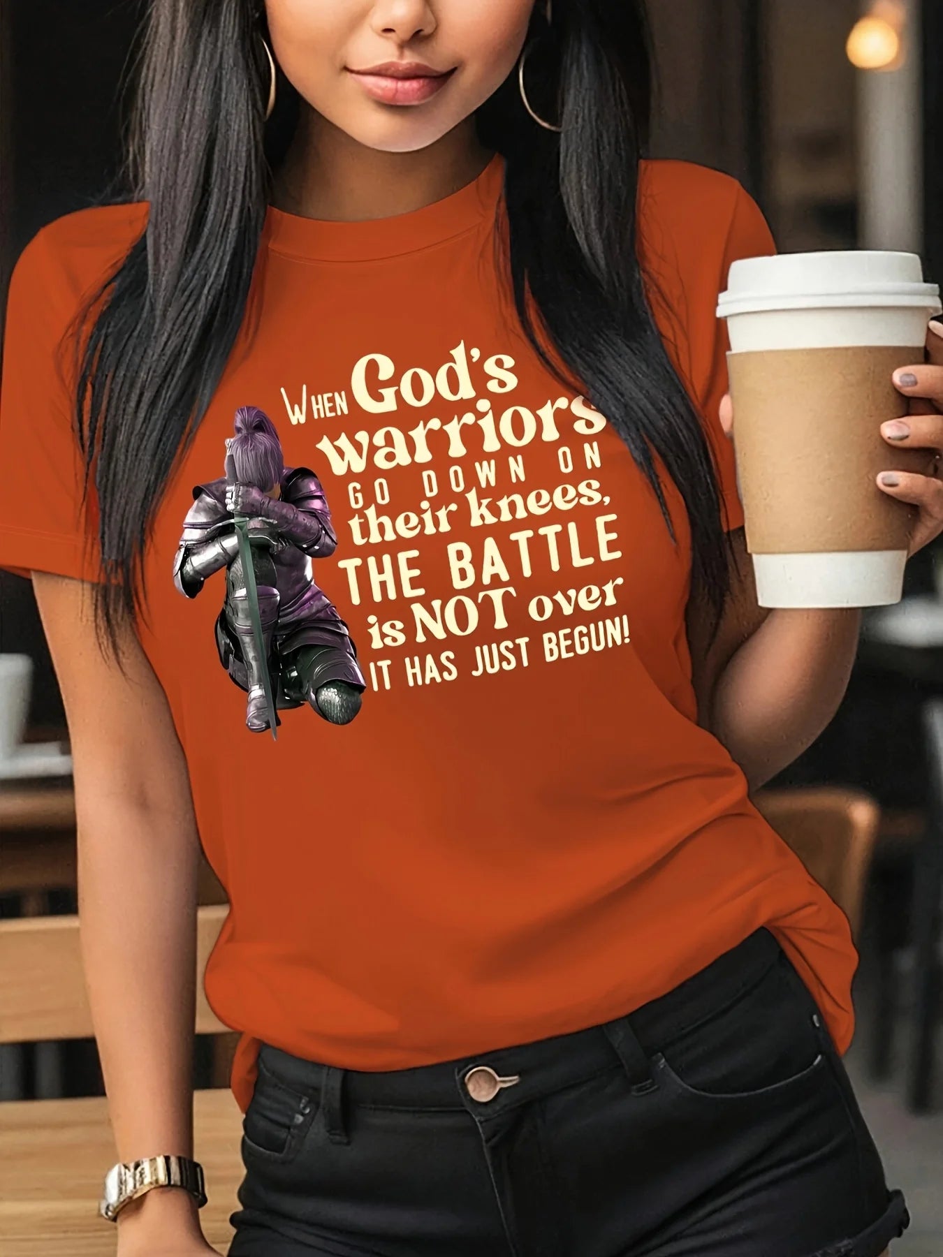 When God’s Warriors Go Down on Their Knees T-Shirt – Inspirational Christian Faith Tee for Women