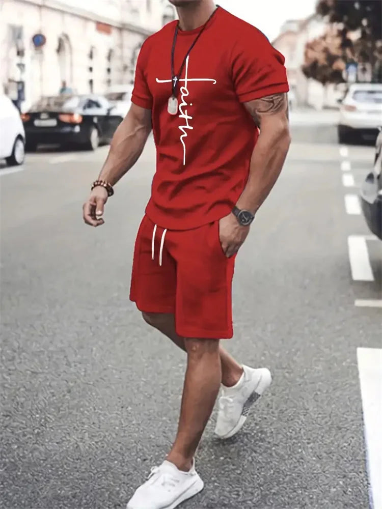Men’s Faith Cross T-Shirt & Shorts Set – 2-Piece Christian Summer Outfit | God Cloth