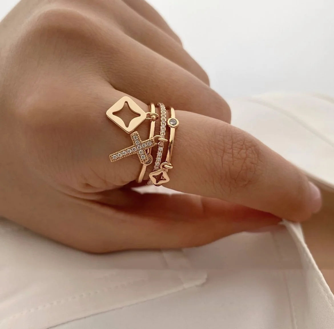 18K Gold Plated Stacked Cross Ring