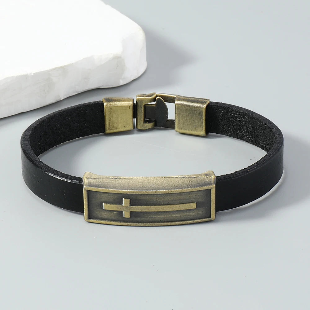 Leather Vintage Cross Bracelet for Men