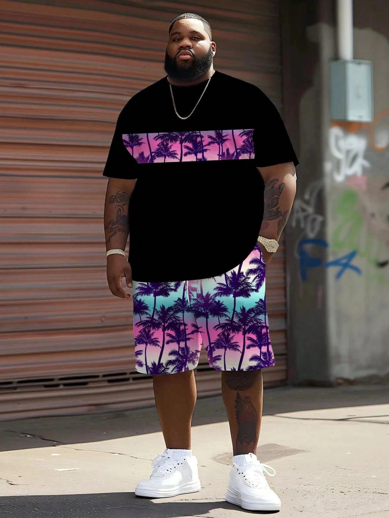 Men's Casual Graphic T-Shirt & Shorts Matching Set