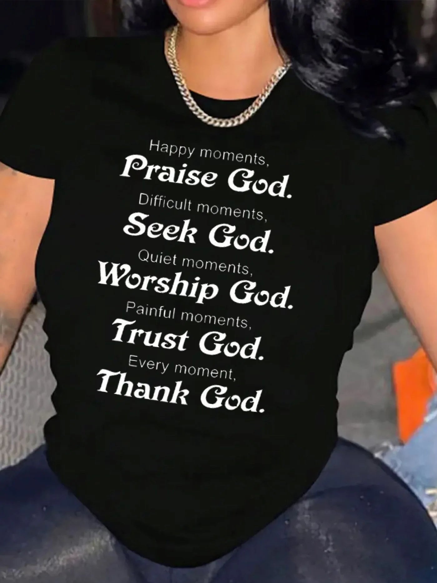 Praise Seek Trust God Women’s Graphic Tee – Christian Faith Inspirational T-Shirt