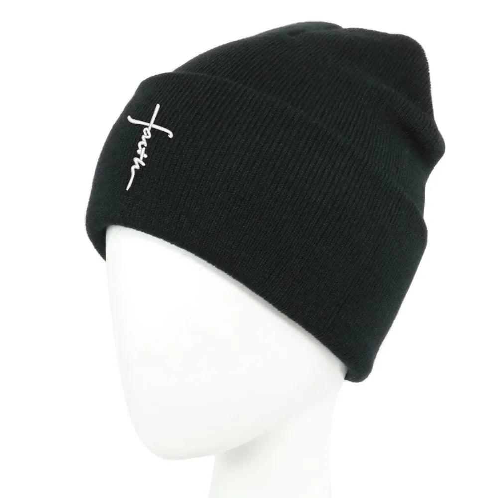Embroidered Satin Lined Anti-Static Knit Faith Beanie - God Cloth