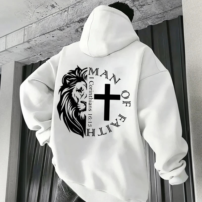 Men’s Jesus Christ Lion Graphic Hoodie – Man of Faith Christian Sweatshirt
