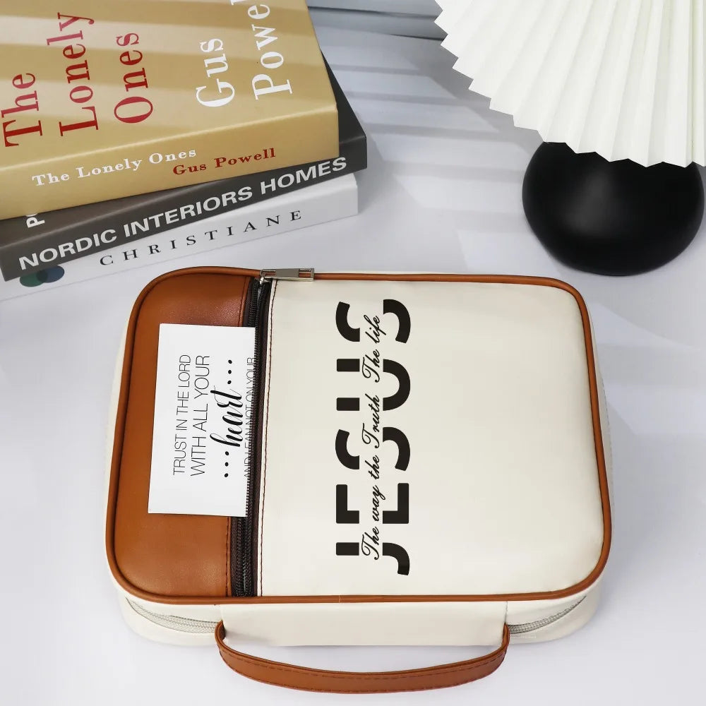 Christian Bible Cover with Handle – "Jesus The Way, The Truth, The Life" Zipper Bible Case Organizer