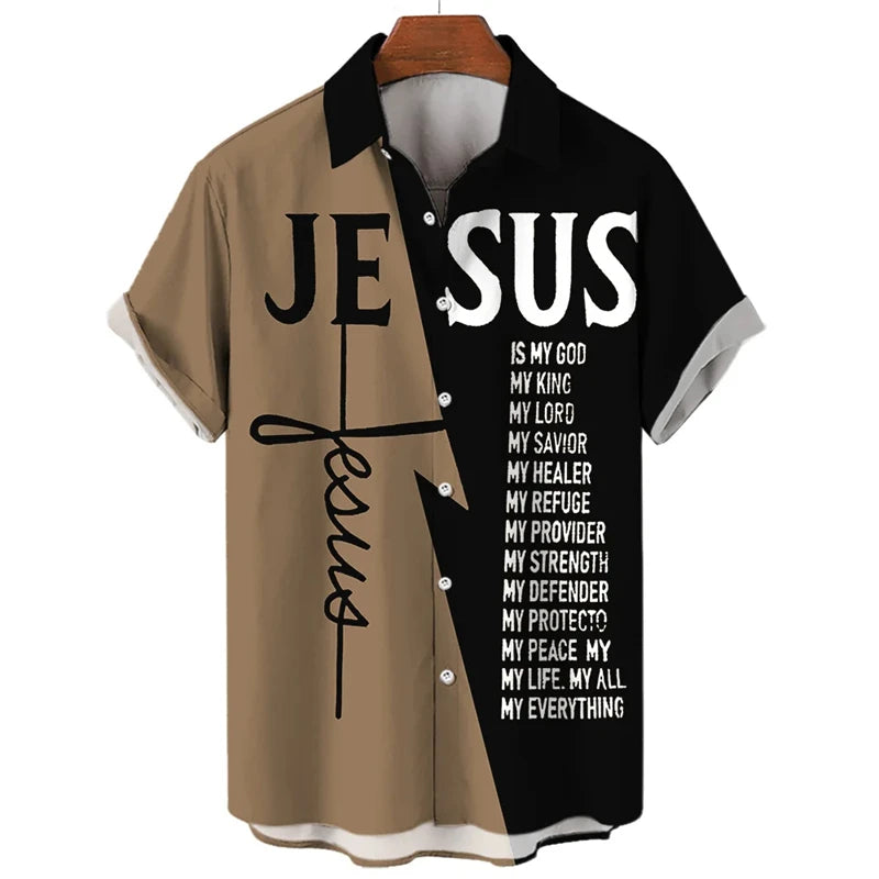 Jesus 3D Printed Casual Short Sleeve Button Up Shirts