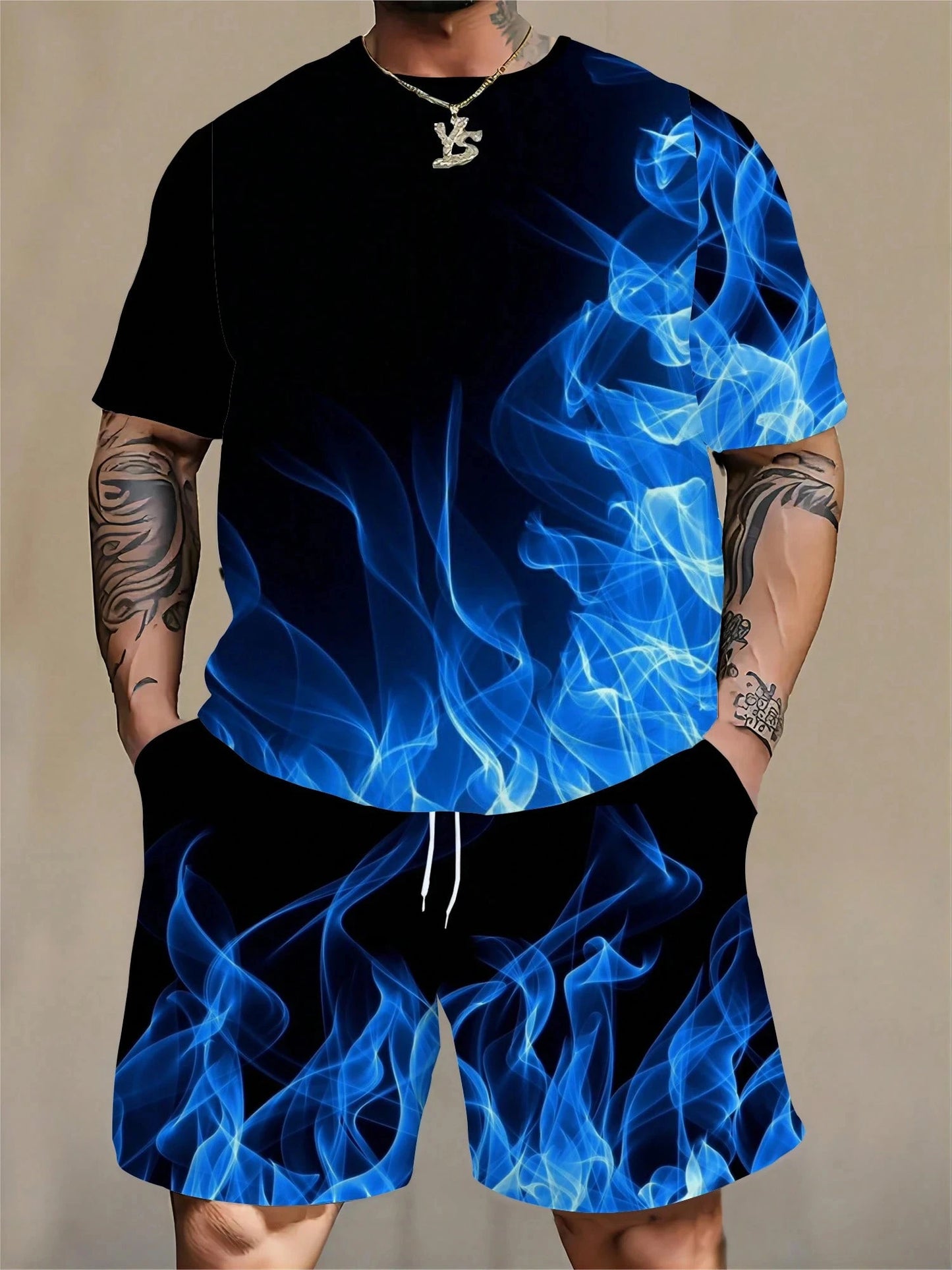 Men's Casual Graphic T-Shirt & Shorts Matching Set