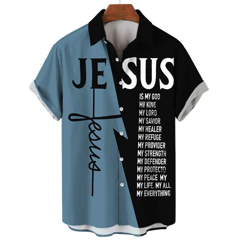 Jesus 3D Printed Casual Short Sleeve Button Up Shirts