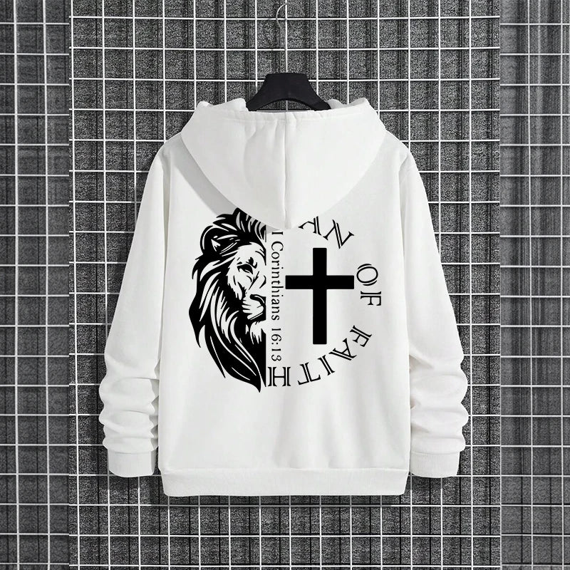 Men’s Jesus Christ Lion Graphic Hoodie – Man of Faith Christian Sweatshirt