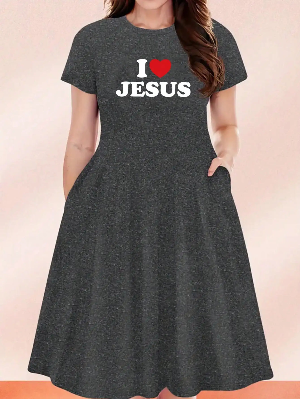 I Love Jesus Printed Plus Size A-Line Dress